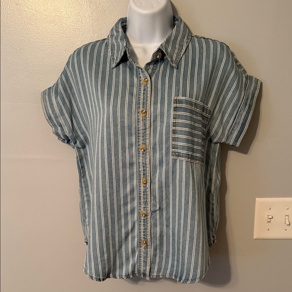 Baltic Born Berkeley Blue and White Striped Shirt in Denim